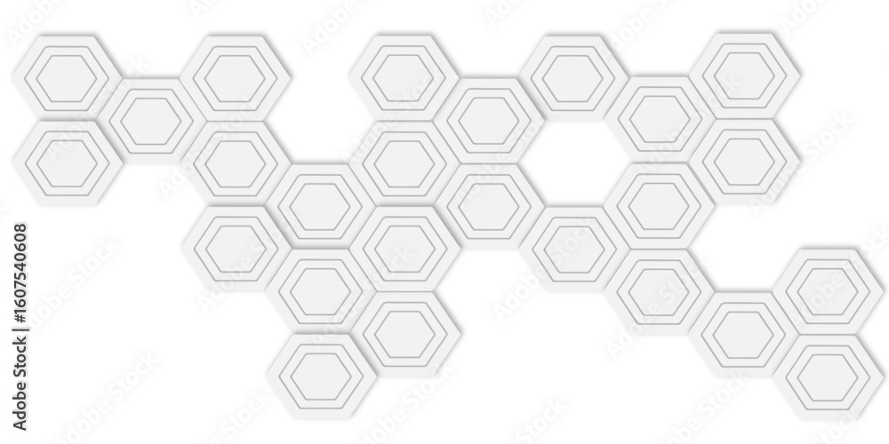Aufkleber Arrangement of multiple white hexagon shapes connected together white background creating a pattern.