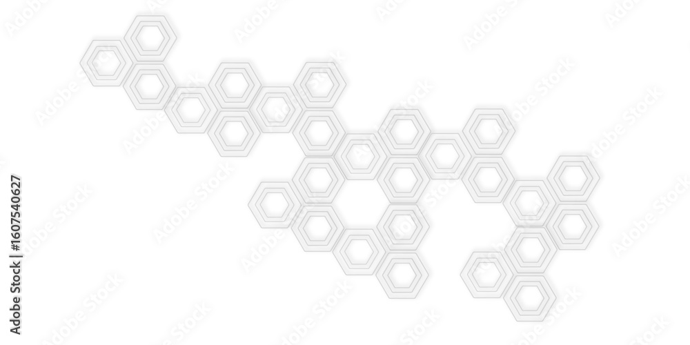 Aufkleber Arrangement of multiple white hexagon shapes connected together white background creating a pattern.