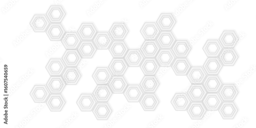 Aufkleber Arrangement of multiple white hexagon shapes connected together white background creating a pattern.