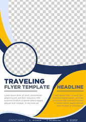 Modern Traveling Flyer Template with Photo Placeholder and Blue Yellow Design