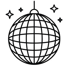 Line Art Black Disco Ball with Stars, Party Illustration, Design Element