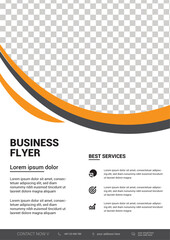 Corporate Business Flyer Template with Orange and Black Curves and Service Icons