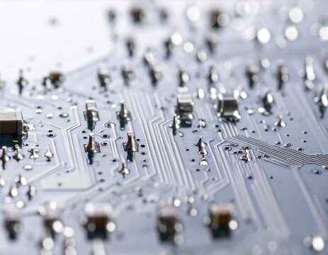 Intricate patterns of a computer circuit board with small electronic components - Powered by Adobe