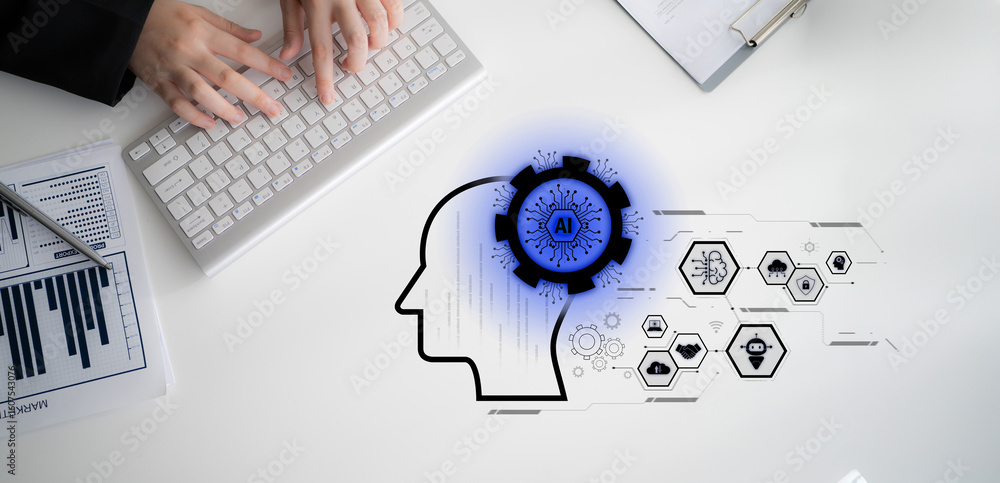 Poster ai integrated with human cognition, supporting decision-making, automation, robotics, data analysis,