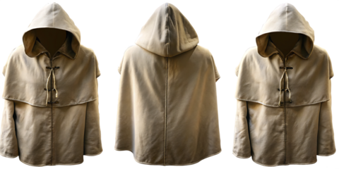 Hooded cloak with ties isolated on a transparent background