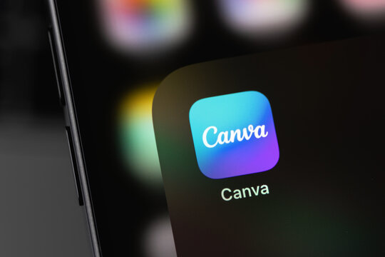 Canva mobile icon app on a screen smartphone iPhone closeup. Canva is an Australian multinational software company. Batumi, Georgia - March 15, 2025