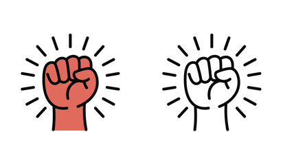 Raised Fist Symbol of Solidarity and Defiance Featuring Linear Rays Conveying Strength and Empowerment