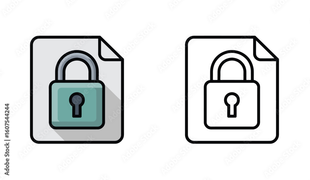 Poster document security icons depicting file protection and data privacy on white background