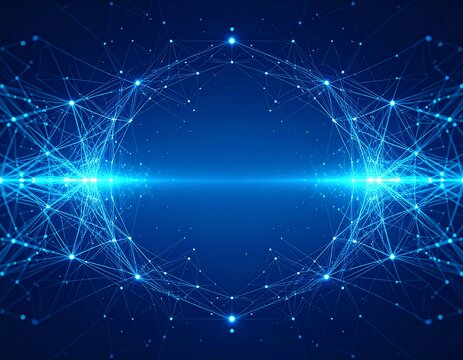 Abstract blue circular network of glowing connections and data points