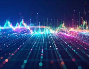 Abstract digital stream of glowing blue and pink data points