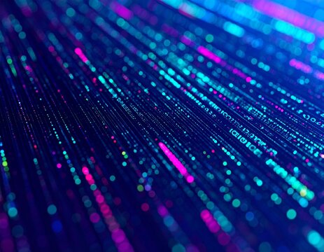Abstract digital stream of glowing blue and pink data points