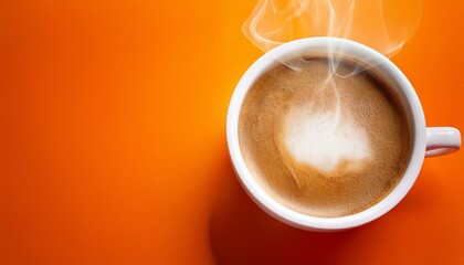 national cappuccino day with hot caffeine idea steaming cup of coffee on vibrant orange background