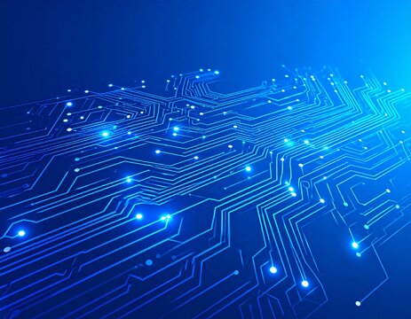 Abstract blue glowing circuit board with intricate lines and connections