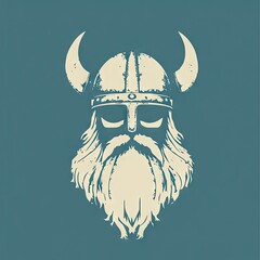 A vintage illustration of a fierce viking warrior's head.