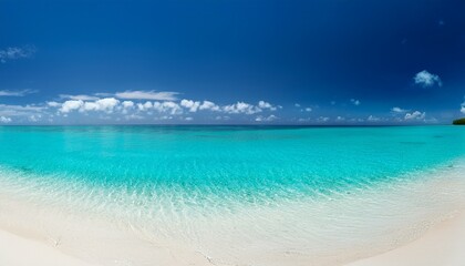 Fototapeta premium perfect tropical beach scene turquoise water meets clear sky over white sand horizon experience serene summer day with this breathtaking panorama