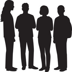 Four people standing together in silhouette isolated on white background