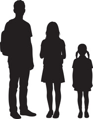 Family silhouette of father and two daughters isolated on white background silhouette