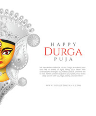 Durga Puja Banner Vector with Goddess Durga Face — Vibrant editable artwork featuring the divine face of Goddess Durga, ideal for festival banners, posters, and headers. 