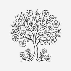 Vector tree silhouettes with leaves and floral illustrations for nature-inspired design.