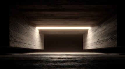 Empty, concrete corridor with a light source.