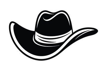 Stylized Black Cowboy Hat Illustration with Curved Brim and Hatband Detail