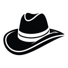 Silhouette Illustration of a Cowboy Hat with Ribbon Detail, Western Headwear Symbol