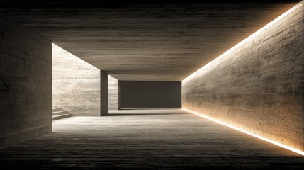Empty concrete hallway with subtle lighting.