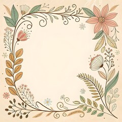 Floral Border Frame with Flowers and Leaves Hand-Drawn Style