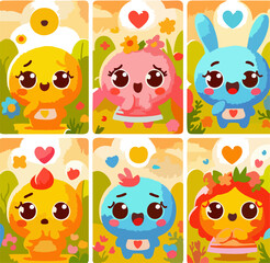 Fototapeta premium Sweet Little Characters Showing Feelings 16