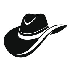 Graphic illustration of a cowboy hat in solid black with white bands