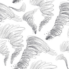 Tornado vector seamless pattern line art with swirls outline drawing . Repeated background of hurricane as scribble for design print, wallpaper. Dynamic spiral monochrome lines pen painting.