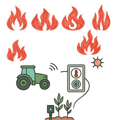 Fire and extinguisher icon set with burning flame symbols in red and orange colors