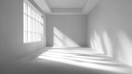Fototapeta premium Abstract white studio background for product presentation Empty gray room with shadows of window Display product with blurred backdrop : Generative AI