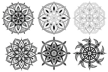 Sacred Geometry Mandala Vector Set – Black and White Symmetrical Designs for Spiritual & Mindful Art