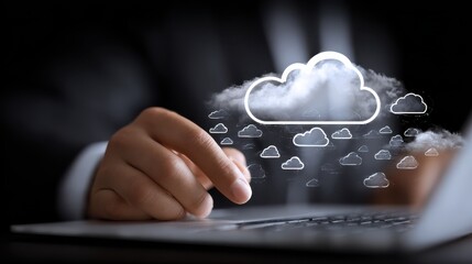 Businessman hand working with a Cloud Computing diagram on the new computer interface as concept, no logos, no brands