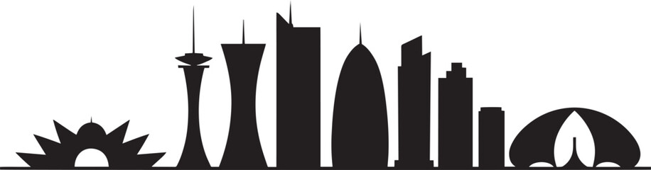 Doha Qatar Skyline Silhouette Vector Illustration with Modern Architecture and Landmarks