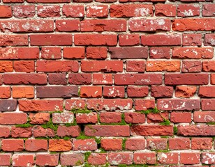 Obraz premium Aged red brick wall with moss (1)
