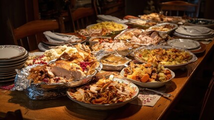 Obraz premium Thanksgiving feast on a wooden table
