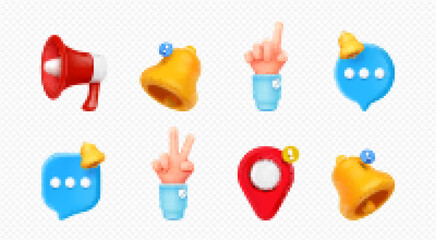 3d render notification and reminders media icons

