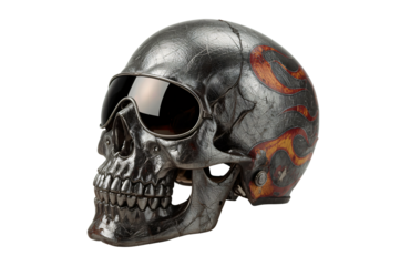 Metal skull sunglasses flames studio shot design