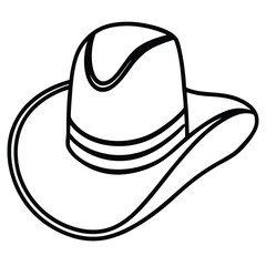 Outlined Cowboy Hat Illustration Featuring a Wide Brim and Decorative Band Design