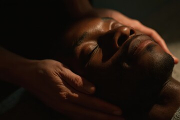 Male client receives a soothing tissue face massage in a tranquil spa environment at a beauty salon