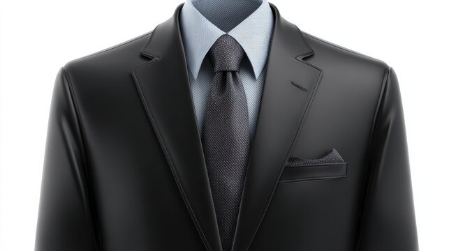 Vector of a detailed black business suit on a stark white background, ultra HD and realistic, 32k resolution