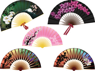 five isolated on white color fans