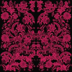 square pink symmetrical pattern with flowers