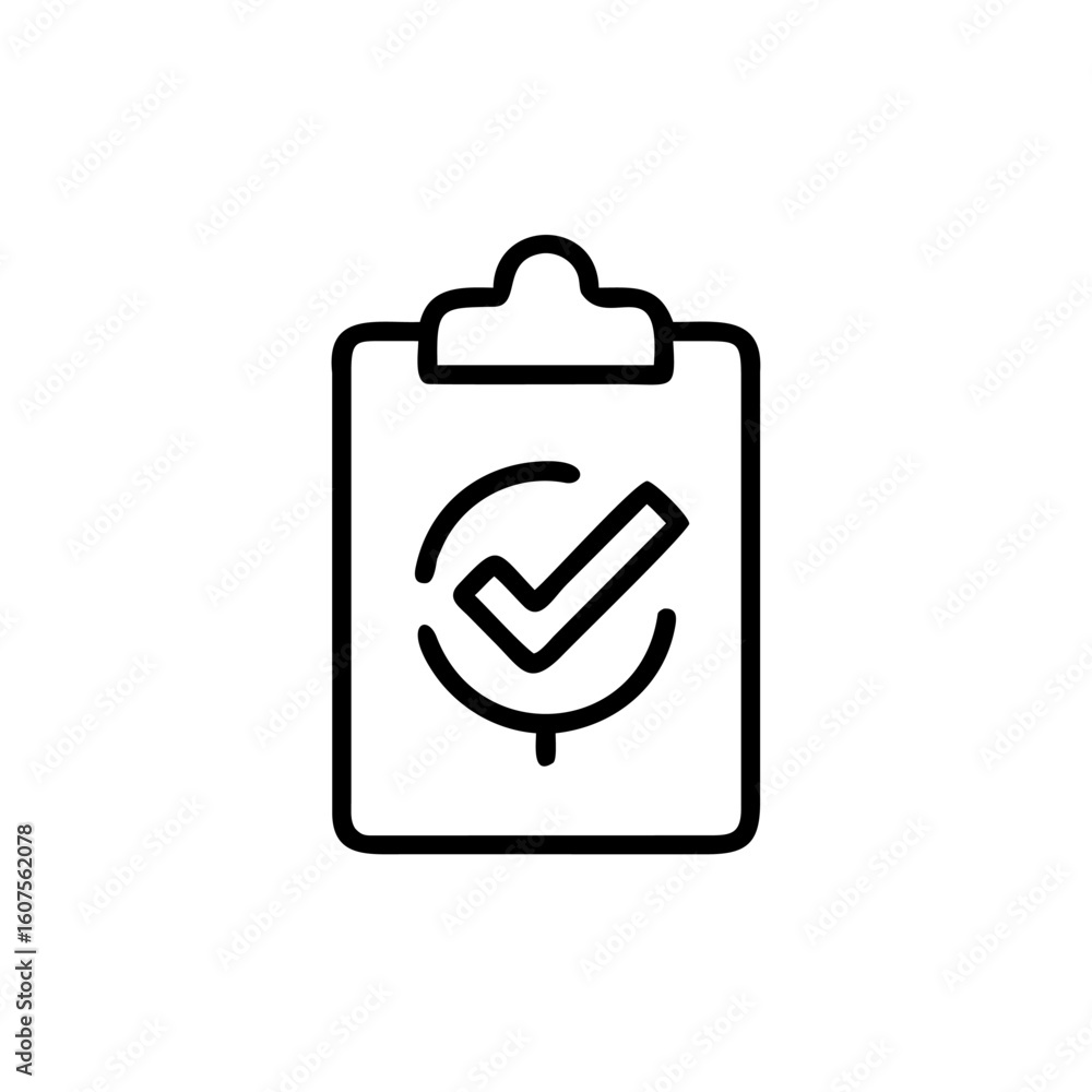 Poster outline clipboard with checkmark inside circle icon tick symbol