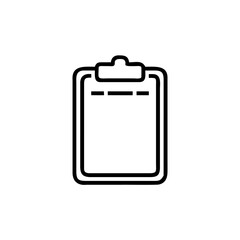 Outline clipboard icon with three horizontal lines on document paper