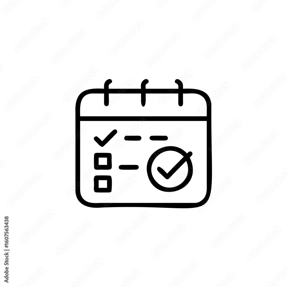 Poster outline icon a calendar with checklist checkmark task done