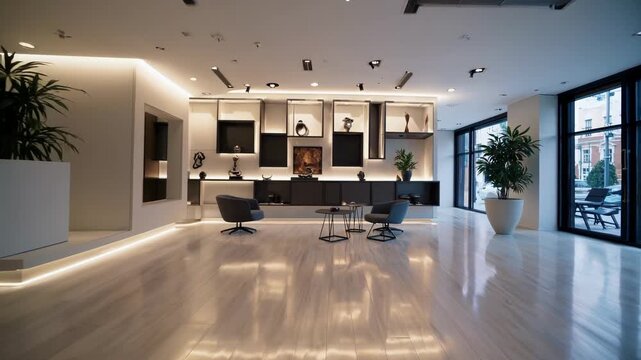 Modern hotel lobby showing gradual furniture placement