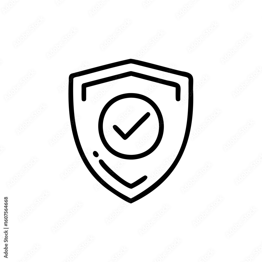 Poster outline shield with check mark inside circle icon security protection